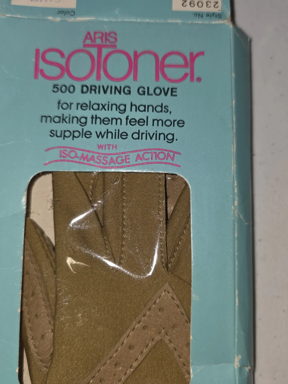 Vintage Aris Isotoner 500 Driving Gloves Camel Tan Stretch Leather OSFM